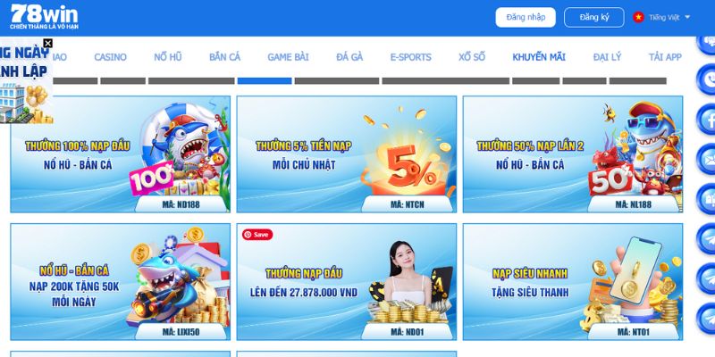 Rinh tay nhiều ưu đãi cực khủng tại nhà cái 78win 